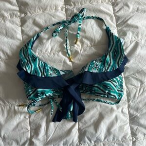 Chic Teal and Navy Bikini Top